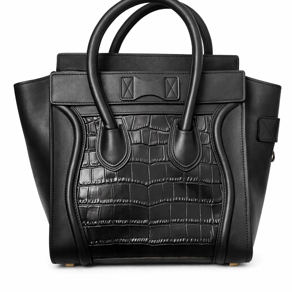 Celine Black Croc-Embossed Mini Satchel with Gold Hardware - Picture 2 of 7